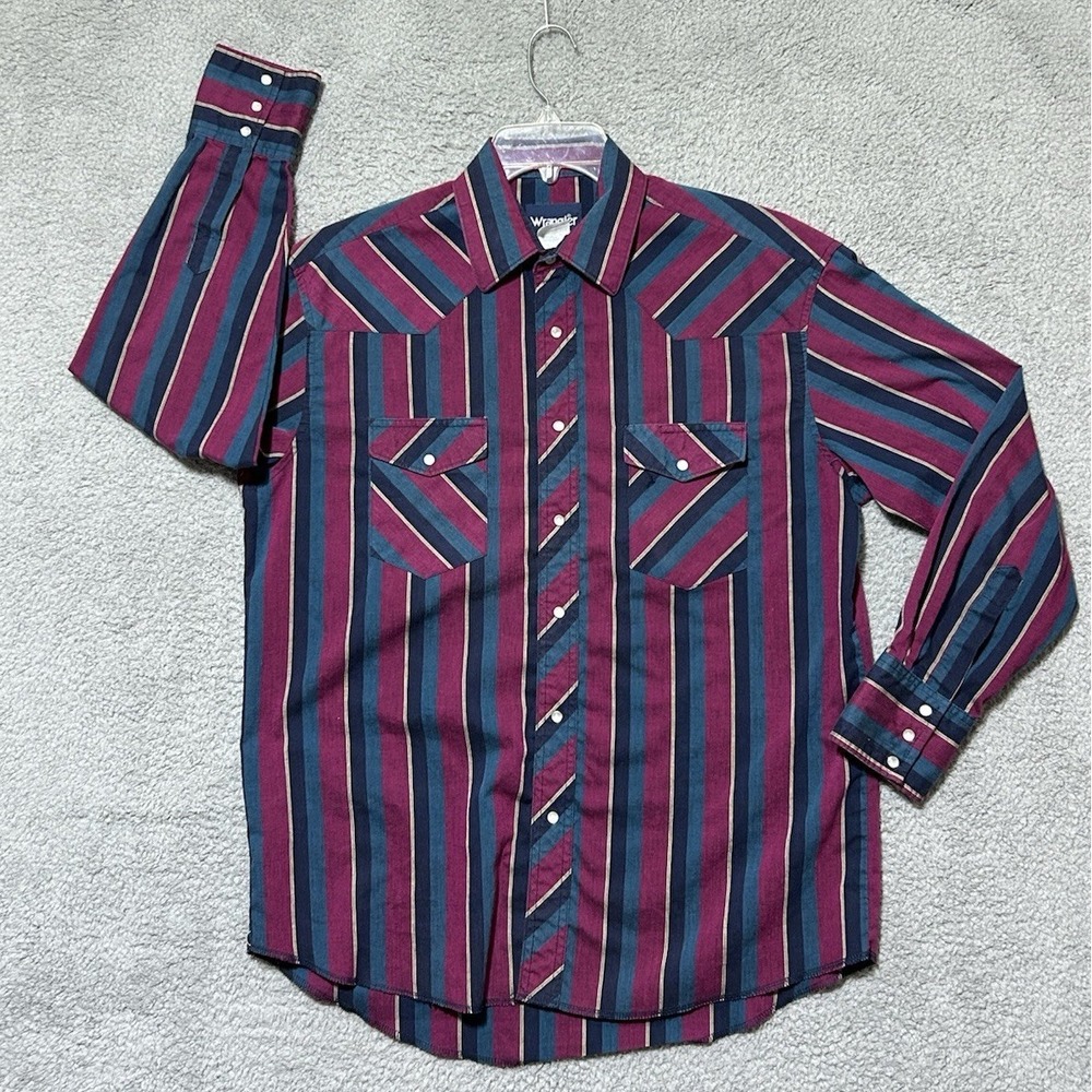 Vintage‎ Wrangler Mens Striped 2XL Pearl Snap Western Shirt Cowboy Rodeo